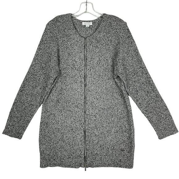 Calvin Klein Womens Zip Front Sweater Marled Knit Ragg Cardigan Size XL - Picture 1 of 6
